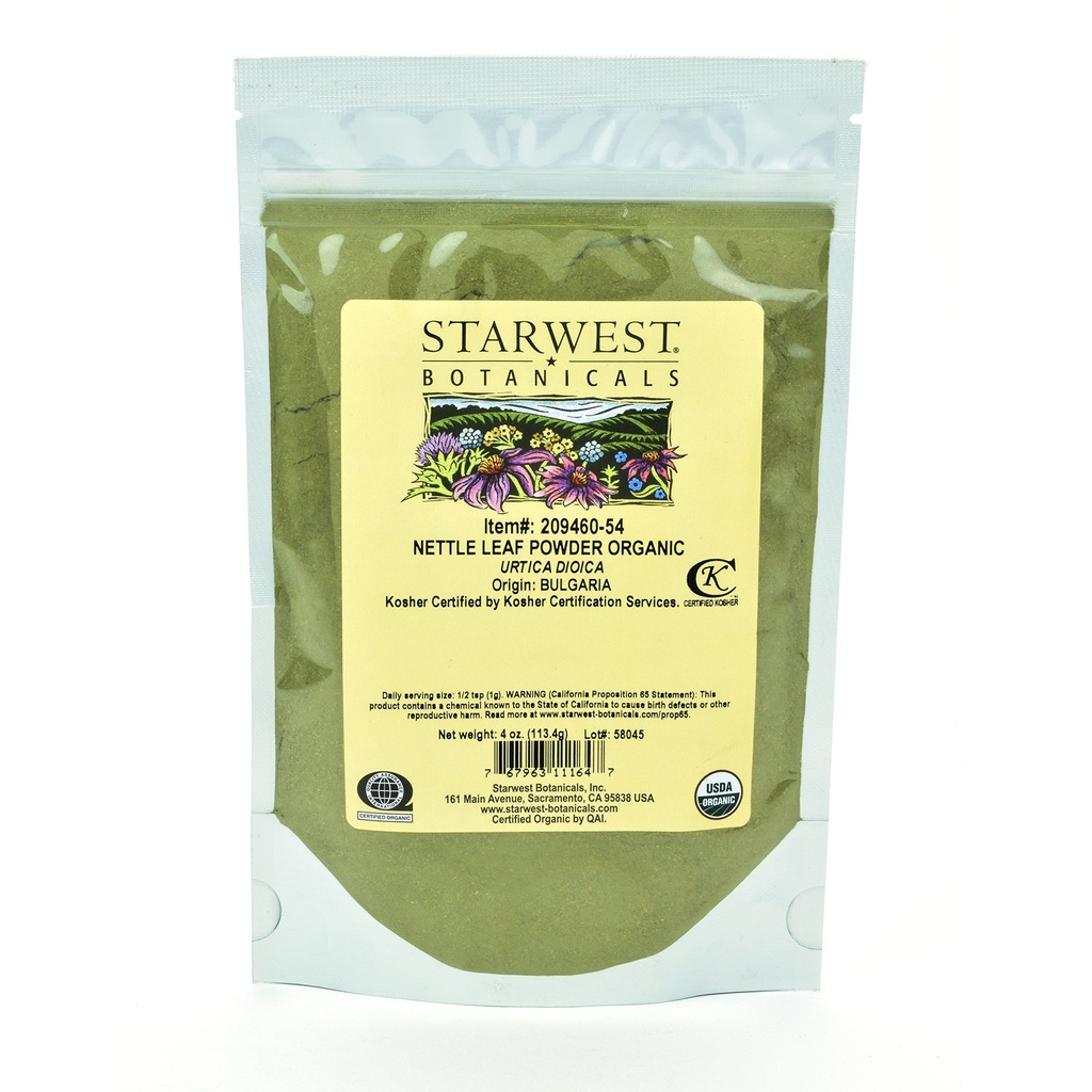 Starwest Botanicalsの有機性イラクサの葉の粉、4つのOunces