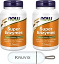 NOW Foods Supplements、Super Enzymes | Bromelain、Ox Bile、Pancreatin、Papain、Super Enzymes、90カプセル - ピルオーガナイザー付き2パック