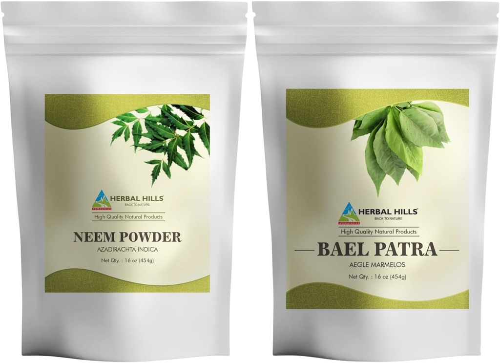 HERBAL HILLSのNeemの葉の粉およびBilva Baelの葉の粉のパック2のコンボ