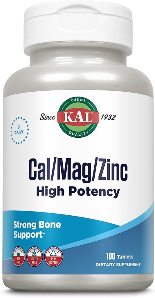 KAL Cal/Mag/Zinc | 1000mg カルシウム・400mg マグネシウム・15mg 亜鉛 | 骨・筋肉・心臓・免疫サポート | 100ct・33Serv