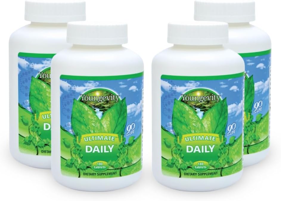 Youngevity Ultimate Daily Mega Multivitamin - 20+ Vitamins and Minerals w/ CoQ10 - Vitamins A, C, D, E, Zinc, Folate, Selenium, Calcium, Chromium, and More - High Absorption 180 Tablets (Pack of 4)