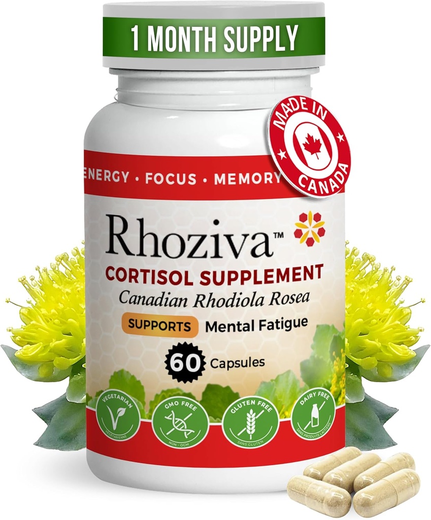 Rhodiola Rosea Supplement - Cortisol Supplement, 5:1 Root Extract for Focus, Memory, Calming & Stress Relief, Non-GMO, Gluten-Free, with Vitamins and Minerals - 60 Capsules