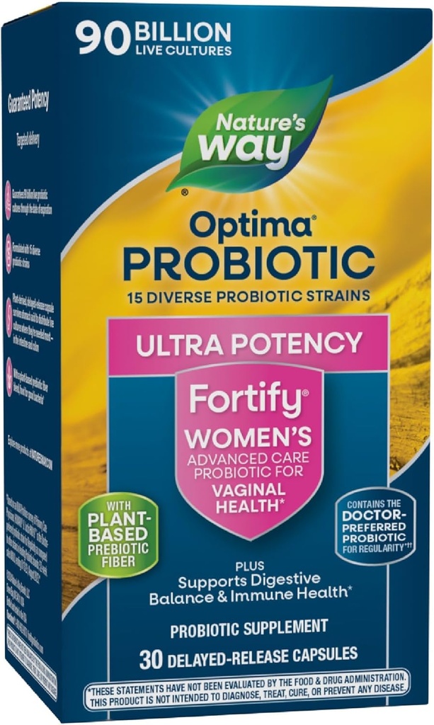 女性のための自然の道のFortify Optima Probiotic、腟の健康のための超効力のプロバイオティクス*、90億の生きている文化、サポート消化バランスおよび免疫の健康*、30のカプセル(包装5月Vary)
