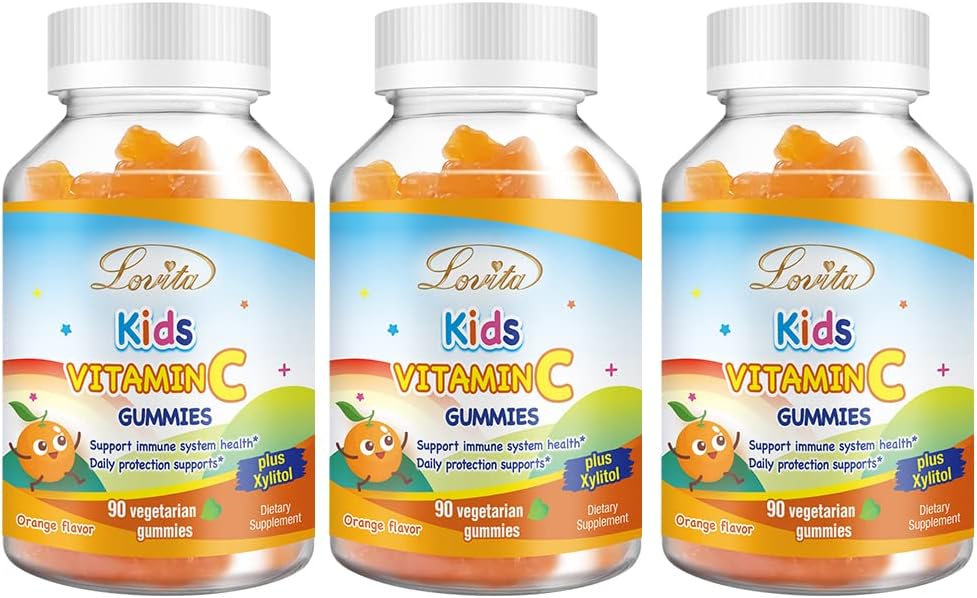 子供のためのロビタビーガンビタミンCグミー、植物ベースのフォーミュラ、ビタミンC 150mg/日給&キシリトール、天然オレンジ風味、90グミー(パッケージ3)