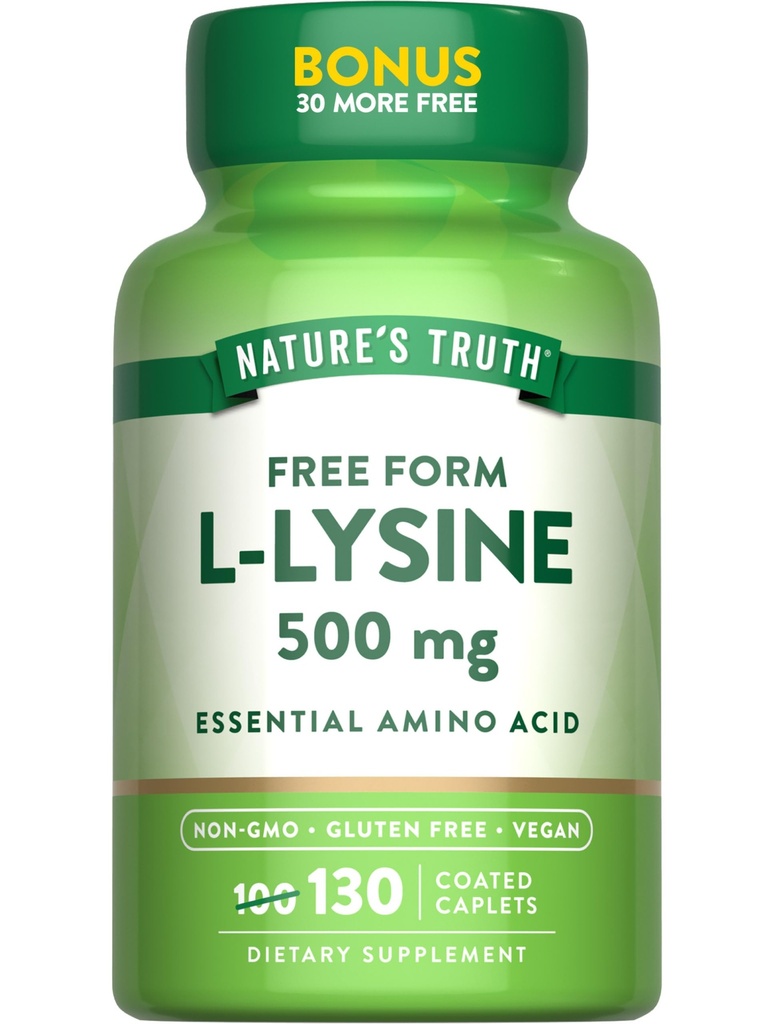 Nature's Truth L-Lysine 500mg | 130 コーティングカプレット | 無料フォーム | 必須アミノ酸 | ヴィーガン・非GMO・グルテンフリーサプリメント