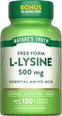 Nature's Truth L-Lysine 500mg | 130 コーティングカプレット | 無料フォーム | 必須アミノ酸 | ヴィーガン・非GMO・グルテンフリーサプリメント