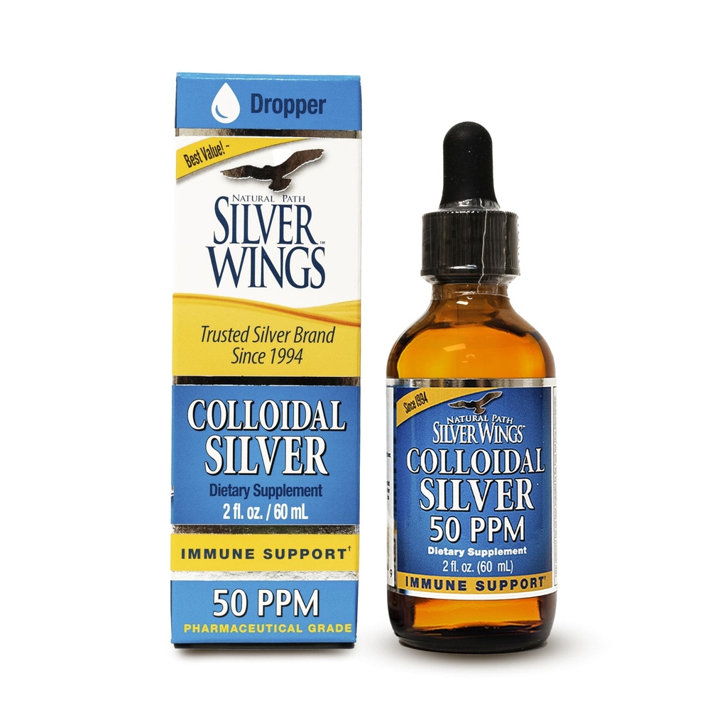 自然な道の銀製の翼のコロイド銀50ppm (250mcg)の免疫サポート補足2のfl. oz.の点滴器