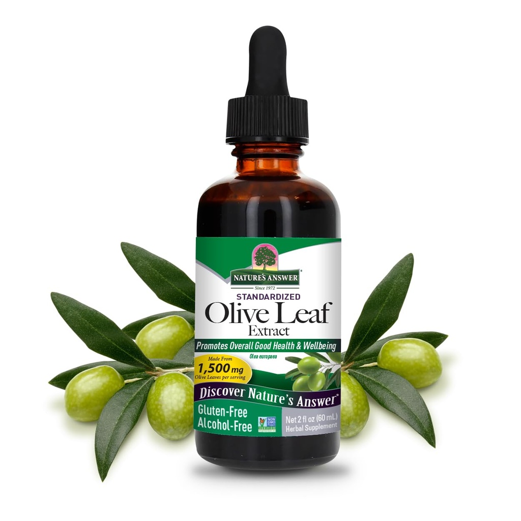 Nature's Answer Olive Leaf Extract, アルコールフリー, 非GMO, 完全菜食主義者の, グルテンフリー, 米国製, 2 Ounce | ウェルネスのためのオリーブリーフエキス