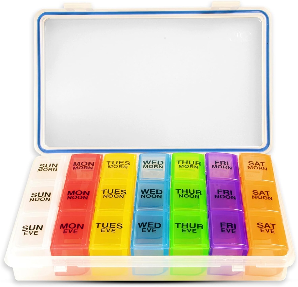 GMS 7-Day 3-Times-a-Dayピルオーガナイザー - 毎日の取り外し可能な薬用容器、ビタミン&薬の使用に適した - 安全、丈夫、防水ウィークリータブレットオーガナイザー、旅行のための理想的なピルボックス