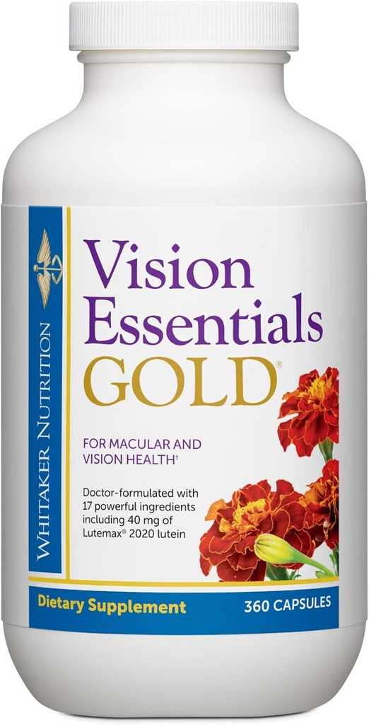 Dr. Whitaker Vision Essentials Gold - Eye Health Supplement with 40 mg of Lutein Plus Vitamin A & Zeaxanthin - Supports Macular Health and Shields Eyes Against Blue Light Exposure (360 Capsules)