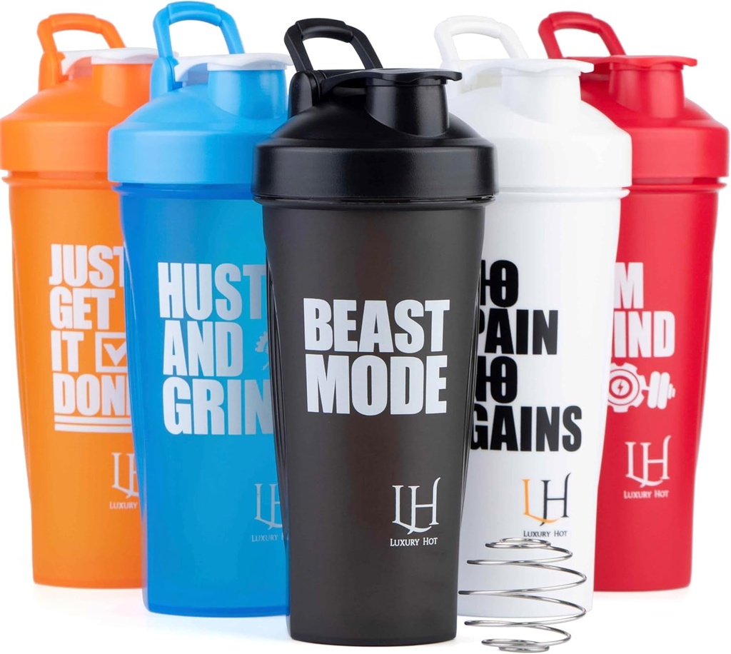プロテインシェーカーボトル 600ml (20oz) – ボールを混合するスタイリッシュなBPAフリーシェーカーカップ | 耐摩耗性、耐久性 | ジム、旅行、オフィス、毎日の使用 | 男性と女性のために印刷された動機