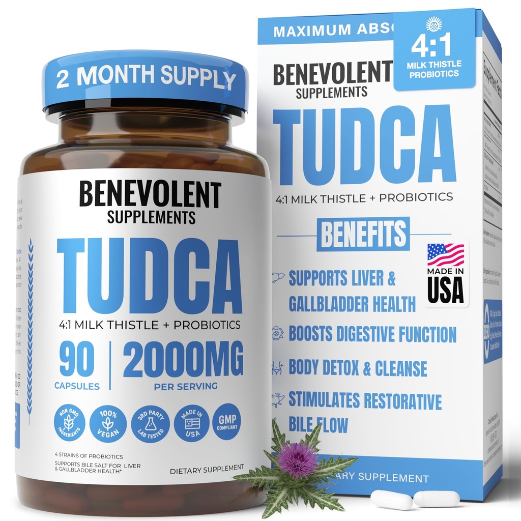 2000mg 高度 TUDCA の補足 - 4:1 ミルクのこの薬およびプロバイオティクスが付いている最高の吸収 TUDCA の胆汁の塩 - 支持のレバーの解毒及び清潔、Gartbladder、Gut 及び腎臓の健康 - 90 のビーガン カプセル