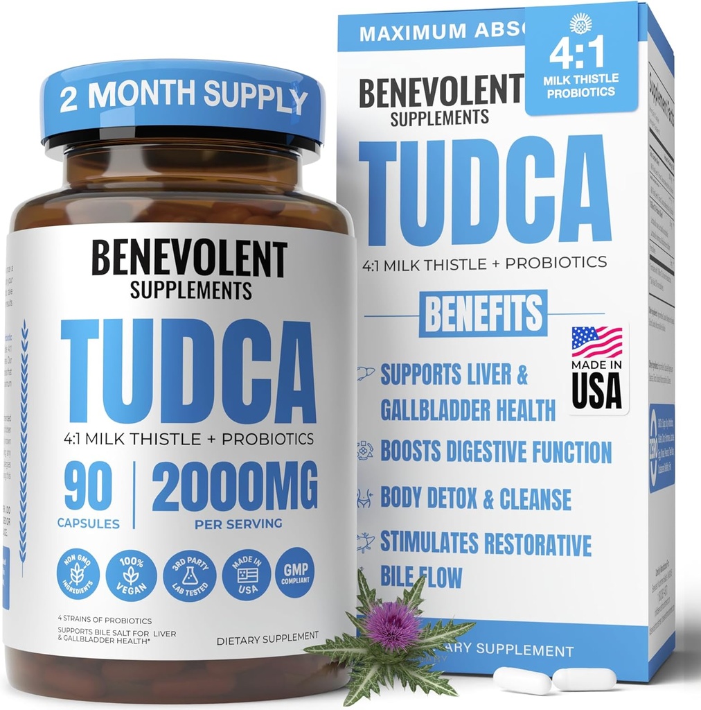 2000mg TUDCA Bileソルトコンプレックス | 肝解毒とクレンジング、ガブラダー、グット&腎臓の健康をサポート | 4:1 乳液 + 最大吸収のためのプロバイオティクス| 米国製 | 90 非GMO Vカプセル