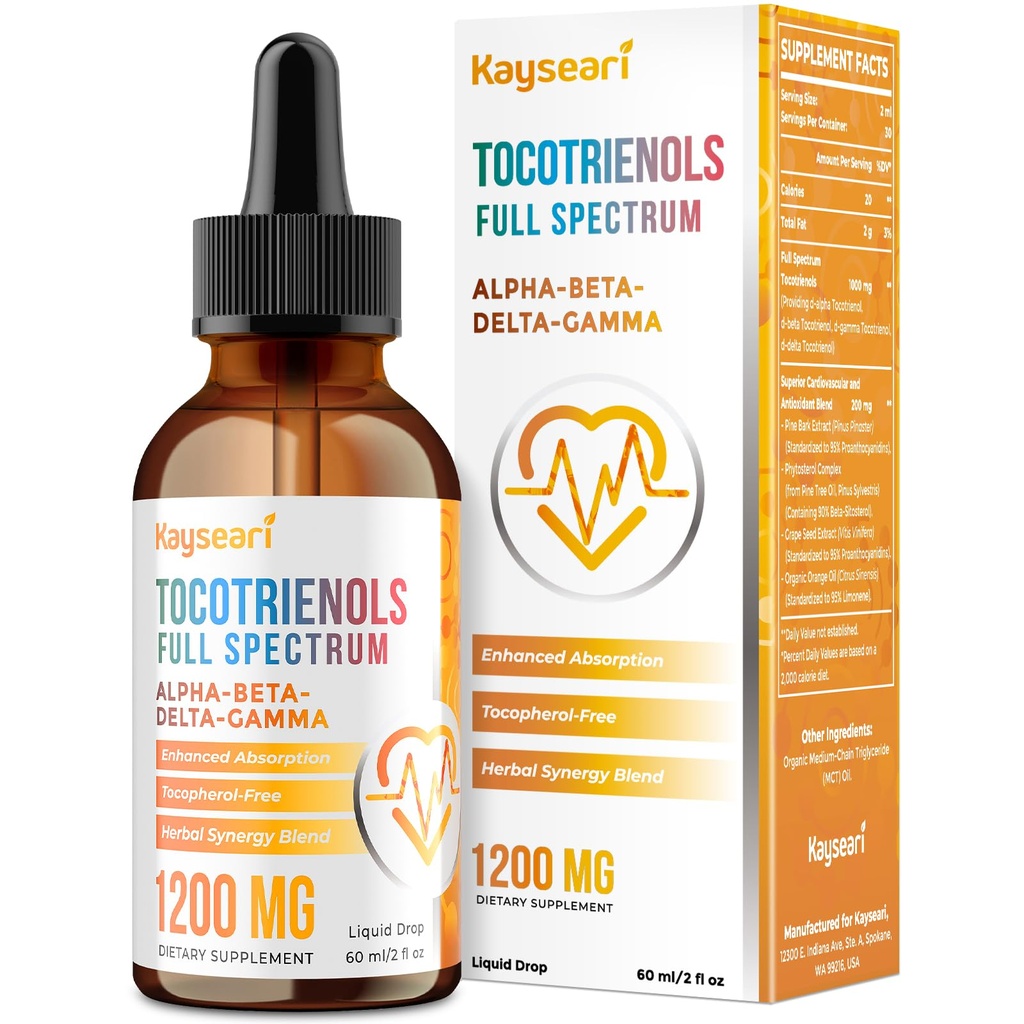 Tocotrienolsのフル スペクトラムは1200mg - TocotrienolのビタミンEの液体、Tocopherol-Free -優秀な酸化防止のブレンド-より高い吸収- 2のflのoz、30のサービングを補います