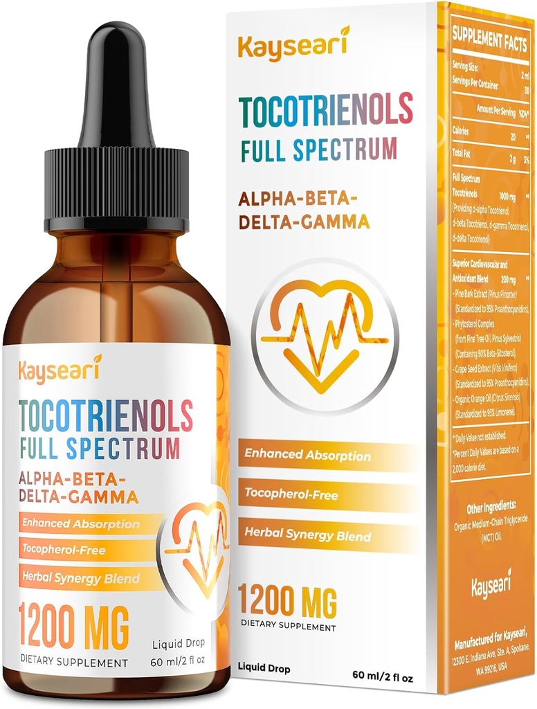 Tocotrienolsのフル スペクトラムは1200mg - TocotrienolのビタミンEの液体、Tocopherol-Free -優秀な酸化防止のブレンド-より高い吸収- 2のflのoz、30のサービングを補います