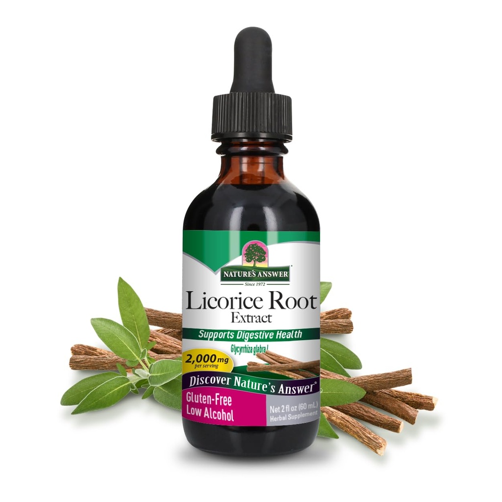 Nature's Answer Licorice Root Supplement 2000 mg 2oz 低アルコール抽出物 | サポート消化 | 呼吸機能の促進 | 自然解毒 | シングルカウント