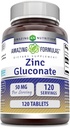 Amazing Formulas Zinc Gluconate Supplement | 50 Mg Per Serving | Tablets | Non-GMO | Gluten-Free | Made in USA (120 Count)
