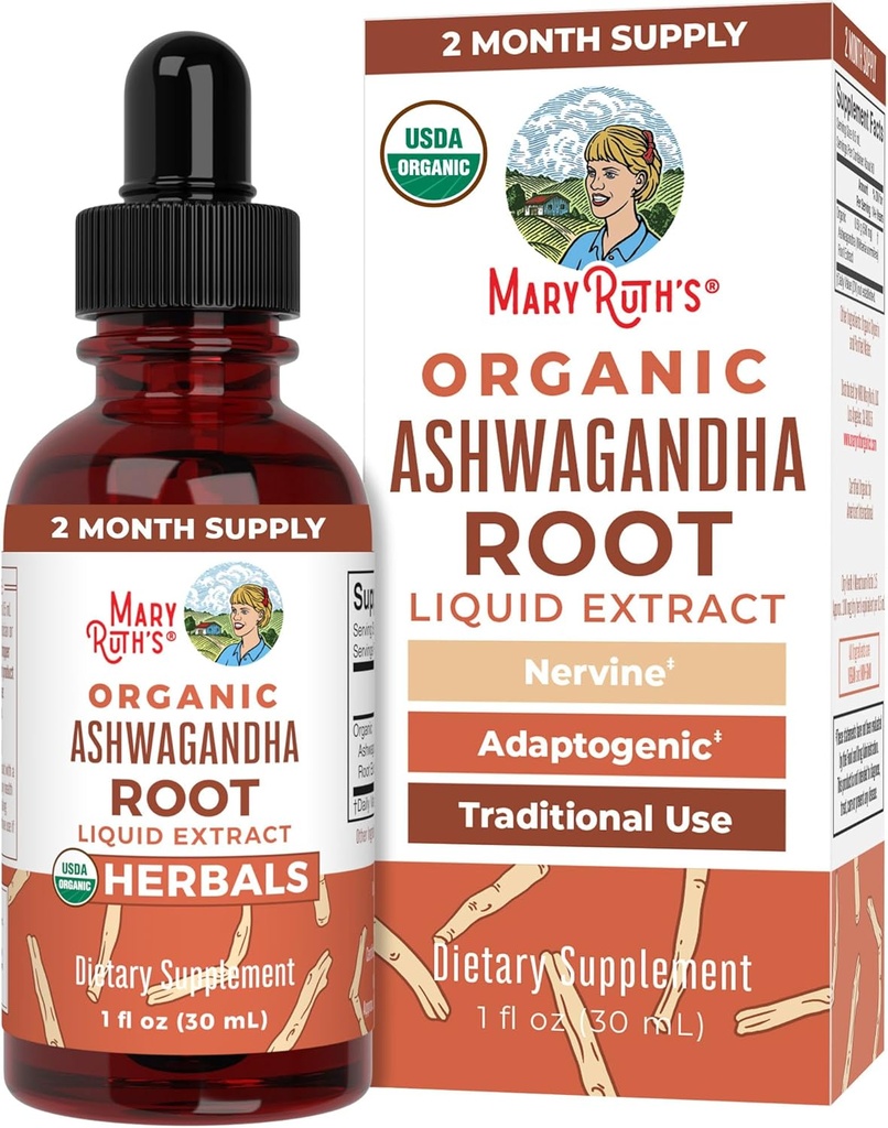 MaryRuth Organic Ashwagandha Root | USDA Organic Ashwagandha Liquid Drops | ストレスリリーフ・ナチュラル・カルム・リラクゼーション・ムード・サポート・サプリメント | 適応性 | 神経 | 完全菜食主義者の | 完全菜食主義者 | ノンGMO | 60 摂食