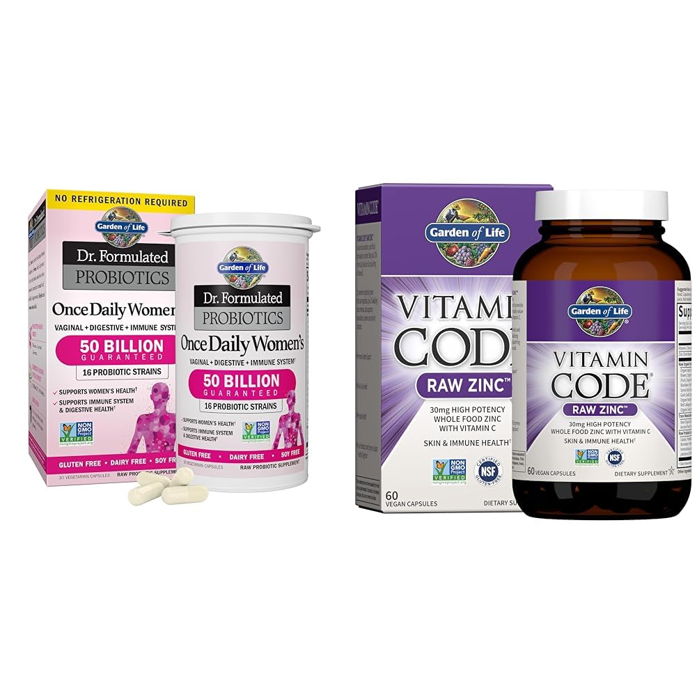 Garden of Life & Zinc Supplements 30mg High Potency Raw Zinc and Vitamin C Multimineral Supplement, Vitamin Code/Trace Minerals & Probiotics for Skin Health & Immune Support, 60 Vegan Capsules