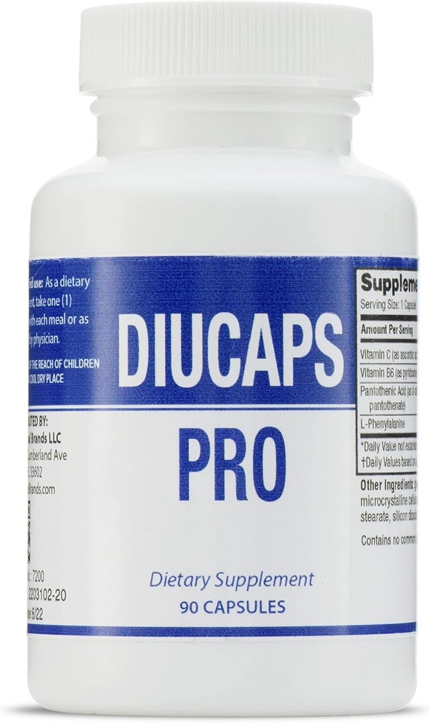 DIUCAPS PRO 90カプセル - ビタミンおよびアミノ酸。 C、B5、B6、L Phenylalanine。 ESグローバルブランド向けレゲリー医薬品製造