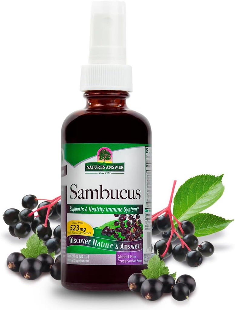 Nature's Answer Sambucus Spray | ヘルシーな免疫システムをサポート | 滑りやすいエルム、セージ&エキナサイアで注入 | アルコールフリー、グルテンフリー、コーシャ認定&ノー防腐剤2oz