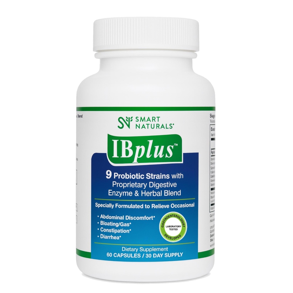 IBplus® プロバイオティクス、消化酵素&ハーブブレンド、改善されたフォーミュラ-60カプセル!! Irritable Bowel - 腹痛、便秘、Diarrhea、Gas/Bloating - Smart NaturalsTMによる提案式