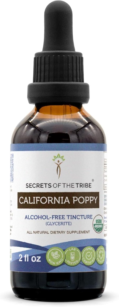 カリフォルニア ポピー USDA オーガニック チンキ | アルコールフリー エキス、高周波ハーブドロップ | 100% 認定オーガニック カリフォルニア ポピー (Escholzia Californica) 乾燥ハーブと花 (2 oz)