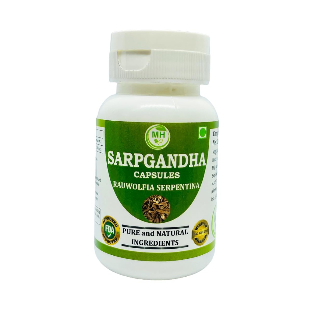Morsan ヘルスケア サルパンダ (Rauvolfia Serpentina) 500 mg. カプセル, 純粋でハーブサプリメント 60 mg. Veg. カプセル
