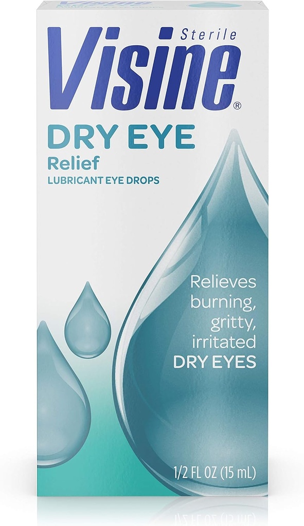 Visine Dry Eye Relief Lubricant Eye Drops with Polyethylene Glycol 400 to Moisturize and Soothe Irritated, Gritty and Dry Eyes, Designed to Work Like Real Tears, 0.5 fl. oz