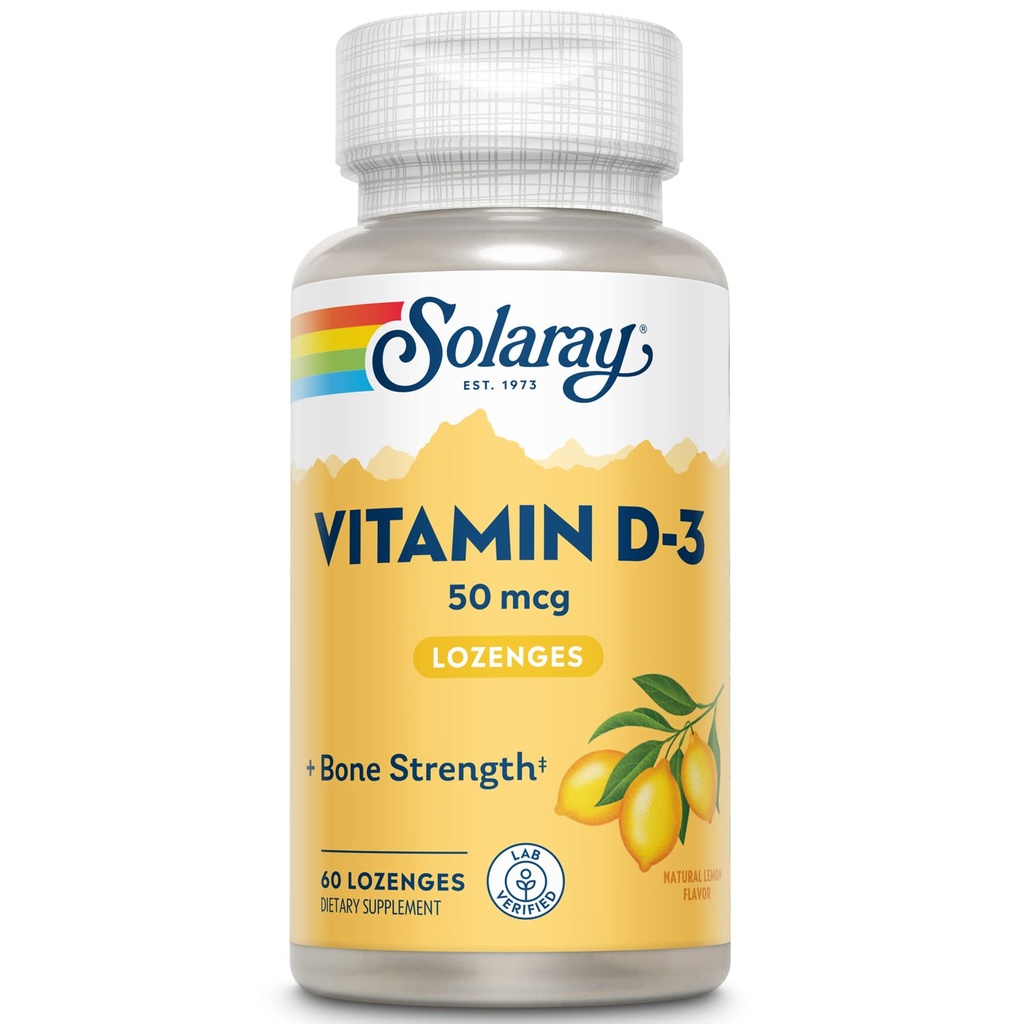 SOLARAYビタミンD3 Lozenges 50mcg - 2000IU D3ビタミン - 強力な骨、筋肉、免疫サポート - 天然レモン風味 - ラボ検証済み、60日保証 - 60のサービング、60 Lozenges