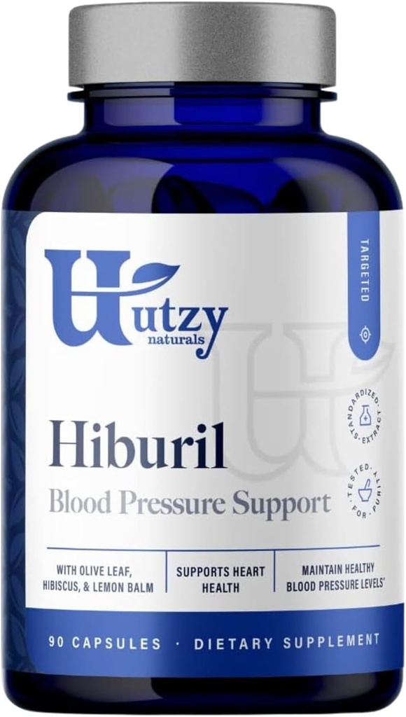 Utzy Naturals Hiburil | 血圧サポートフォーミュラ | オリーブリーフエキス、ハイビスカスエキス、レモンバームエキス | 90カプセル