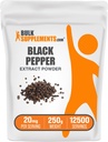 BulkSupplements.comブラックペッパーエキスパウダー - ブラックペッパーサプリメント、ピエリンサプリメント - ビーガン&グルテンフリー、サービングあたり20mg、250g(8.8オンス)(パッケージ1)