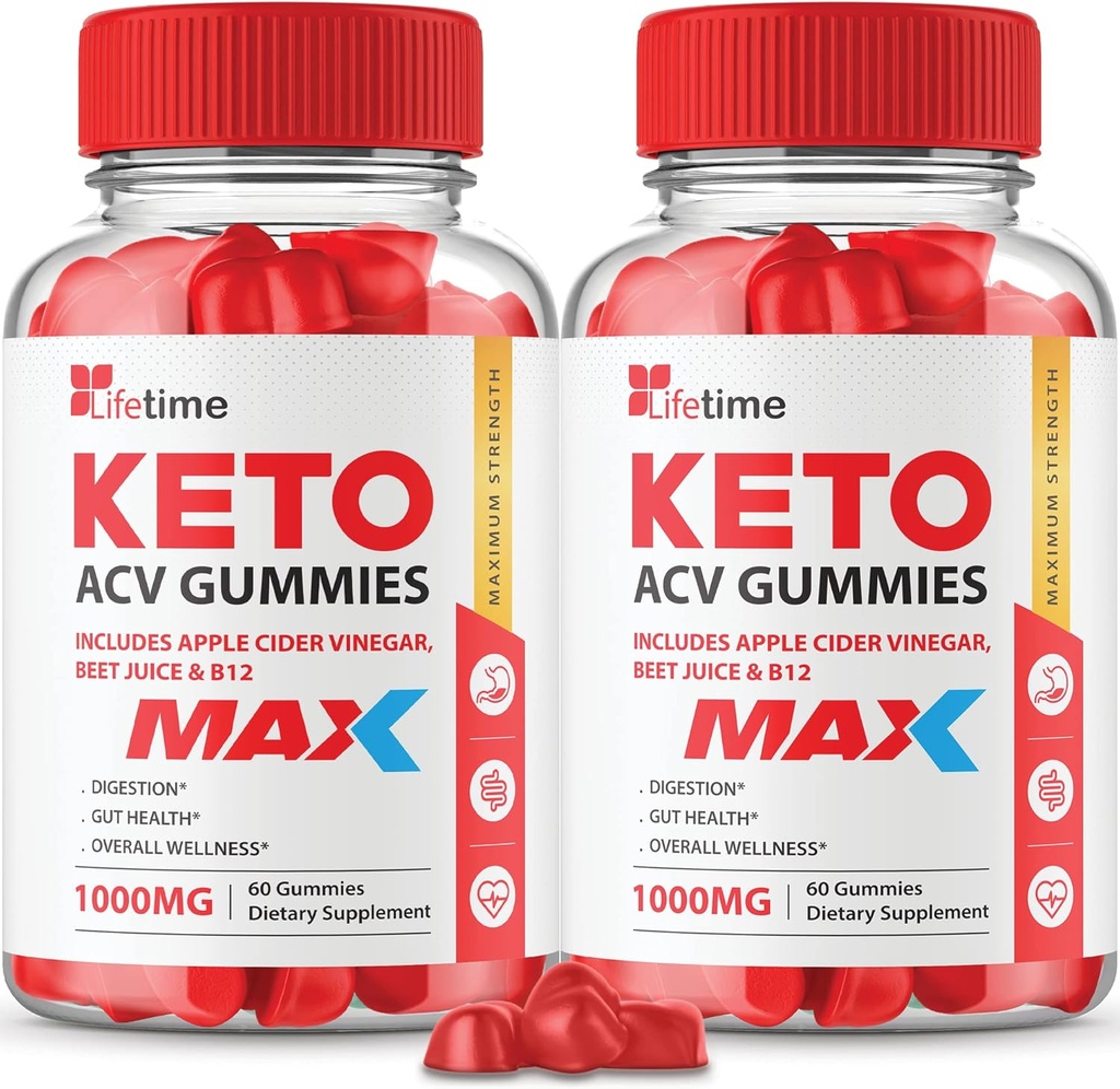 (2 パック) ライフタイム Keto Max Gummies - 公式の式、ビーガン、非GMO - ライフタイム Keto Plus acc Gummies、ライフタイム グミー、ビタミン B12、ビートルート、ザクロ(60 ガミー)