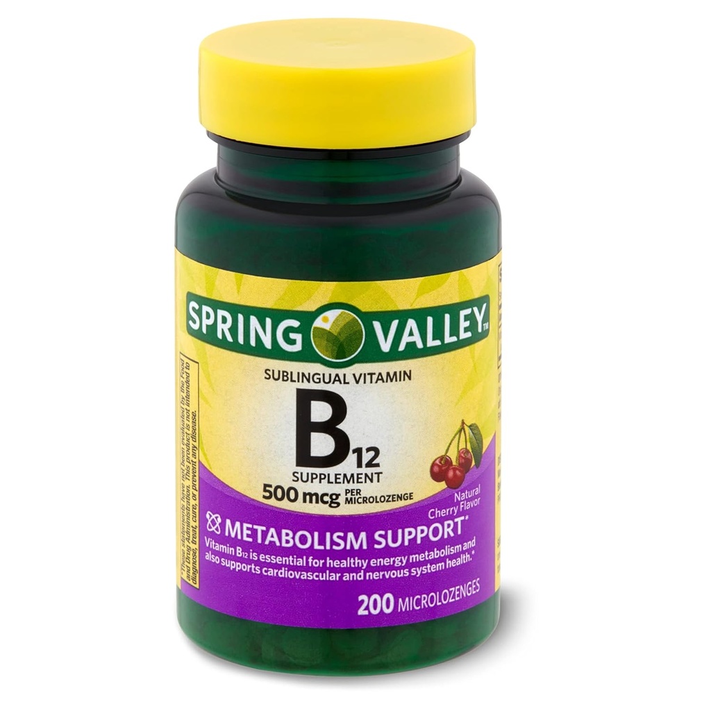 スプリングバレー:サブリンガルドットビタミンB-12、500mcg(200チェリーマイクロゼンジ)