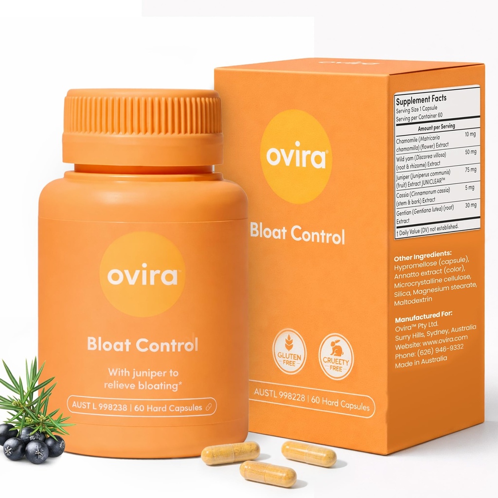 JUNICLEARによるOvira Bloatコントロールサプリメント - ガスとブロッキング救済のための60カプセル  女性と男性のための効果的な脱塩  水保持を助け、消化器の健康を促進 - 1のパック