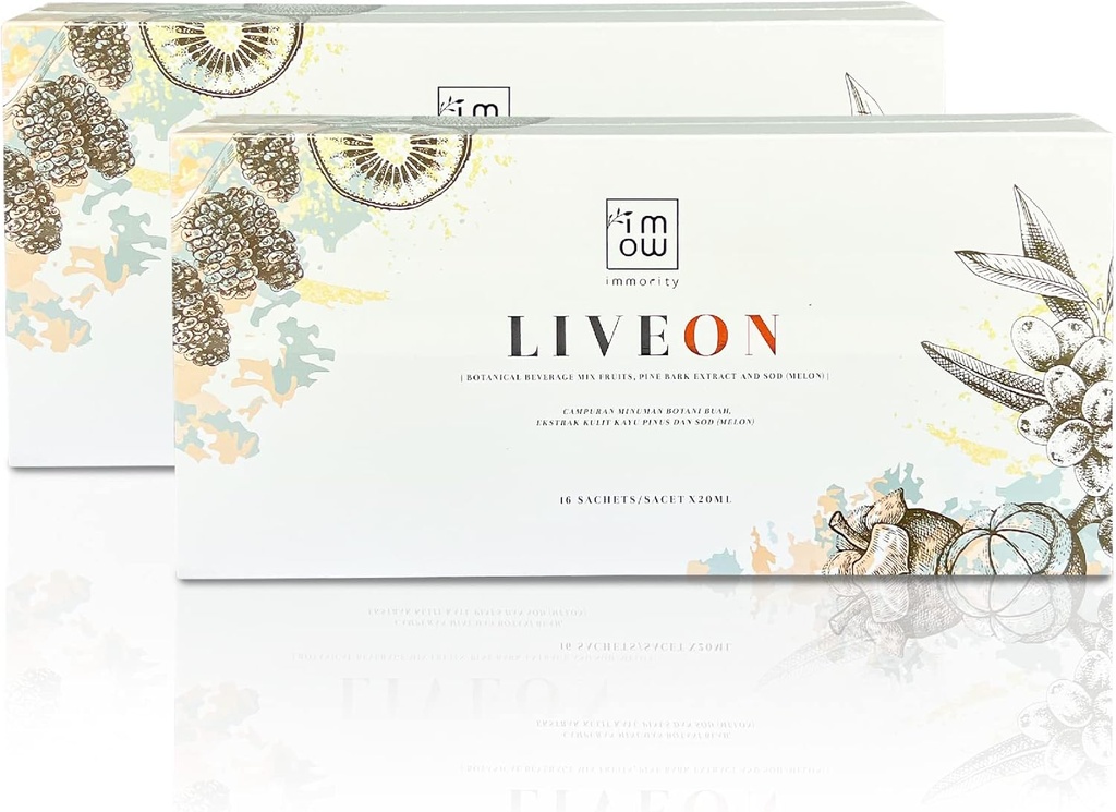 2つの箱のImmorityのLiveon 100%の自然な松の樹皮のエキスの飲料の組合せのフルーツ[16の磨き粉x 20ml] - 4Xの若々しい皮を支える老化、反しわ及び良いラインの強力な酸化防止の逆の印