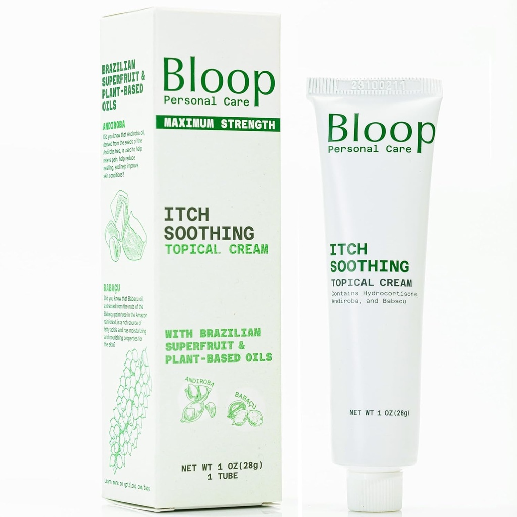 Bloop Anorectal Itch Soothing Cream with Hydrocortisone, Andiroba/Babacu Oils | Max. 急速なイッチの救助及び冷却のための強さ(1oz)