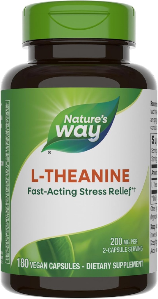 Nature's Way L-Theanine, ストレスサポート*, リラクゼーションを促進*, 200 mg/ 2カプセルサービング, ビーガン, 180カプセル