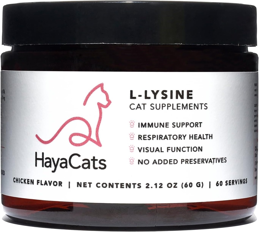 猫のためのHayaCats L-Lysineパウダー - 免疫&呼吸器サポート - 鶏の肝臓とVetフォーミュラサプリメント - 米国製 - 60のサービング