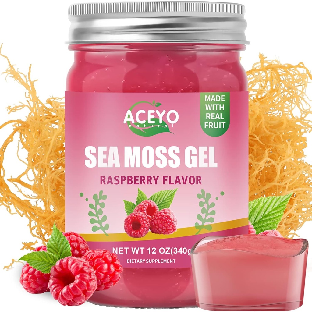 ACEYO (12 OZ) アイルランド海苔 ゲル 有機生ビーガンラズベリー風味 102 ビタミンとミネラル ワイルド収穫 非GMO免疫防衛ブースター甲状腺消化サポート