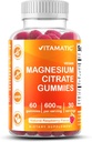 Vitamatic マグネシウム グミー 600 mg/サービング – 60 リラックスのためのビーガンカウント, 筋肉, 骨, エネルギー サポート
