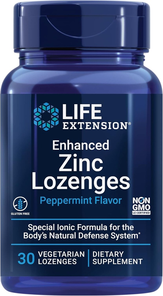 Life Extension Enhanced Zinc Lozenges, zinc Acetate, Optimal Immune Support, Strong Immune Response, Ionic zinc, Non-GMO, Gluten-Free, Vegetarian, 30 lozenges