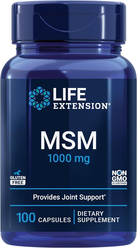 Life Extension MSM, 1000 mg, methylsulfonylmethane, Supports Healthy Joints, antioxidant Support, Gluten-Free, Non-GMO, 100 Capsules