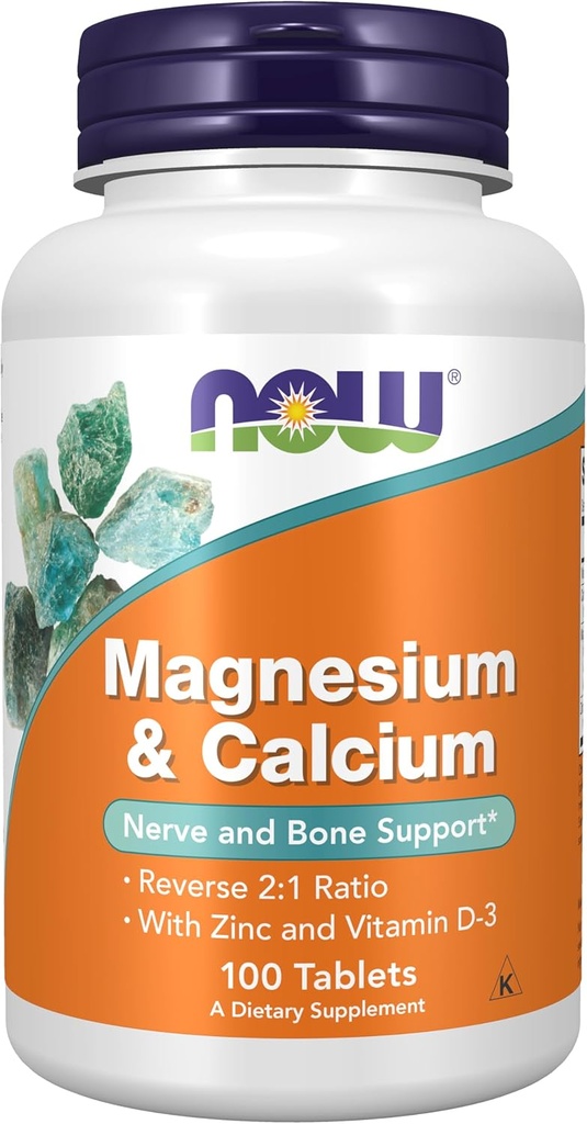NOW Supplements, Magnesium & Calcium, With Zinc and Vitamin D-3, Nerve and Bone Support*, 100 Tablets