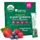 Zenaの栄養物の有機性極度の緑の粉、70+のスーパーフード、0の砂糖、5G繊維、Spirulina、Chlorella、酸化防止剤、プレバイオティクス/プロバイオティクス、消化酵素、混合されたベリー、45の飲み物の組合せのパケット