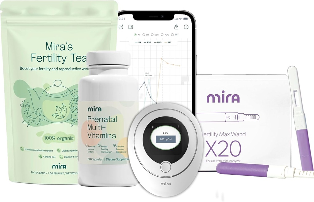 20 Max Test Wands、Mira Prenatal Multivitamins(60カプセル)、1本、Fertility Tea(20ティーバッグ)の1本、Conceive、Digital Fertility、Ovulation Kitを試すためのMira Pregnancy Bundle