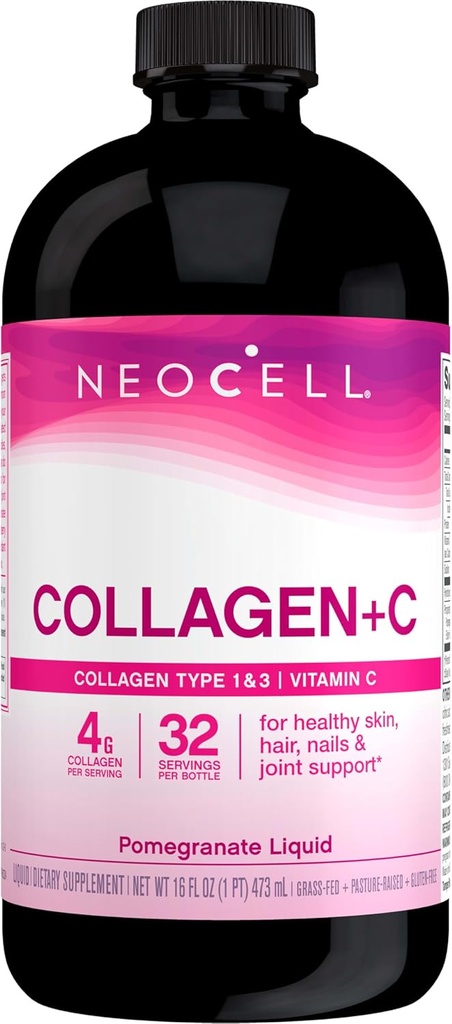 NeoCellのコラーゲンのペプチッド+ビタミンCの液体、サービングごとの4gコラーゲン、グルテンフリー、タイプ1及び3は健康な皮、毛、釘及び接合箇所サポート、Pomegranate、16 Ozを促進します
