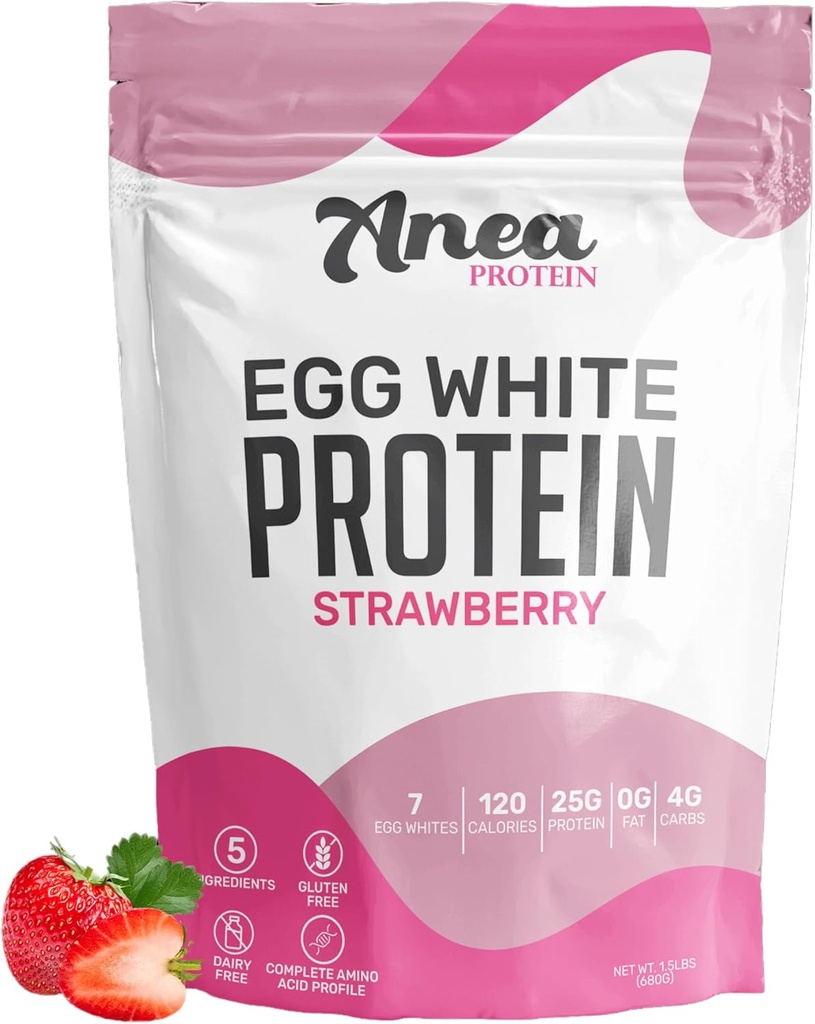 Anea Egg White Protein Powder | 25g Protein | Dairy Free | Gluten Free | Fat Free | Amino Acids | High Biological Value (1.5 Pound (Pack of 1) (1.5 Pound (Pack of 1), Strawberry)