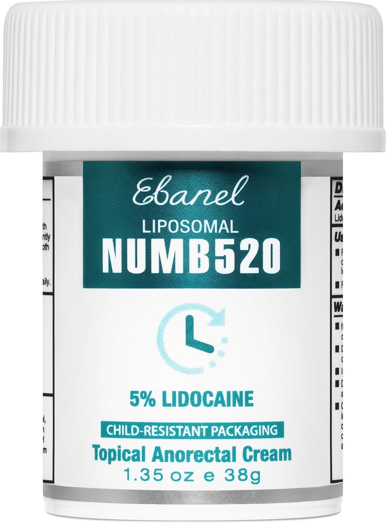 Ebanel 5% Lidocaine Numbing Cream, Pain Relief Burn Itch Numb Cream, Maximum Strength Topical Anesthetic with Allantoin, Vitamin E for Local and Anorectal Uses, Hemorrhoid Treatment, 1.35 Oz