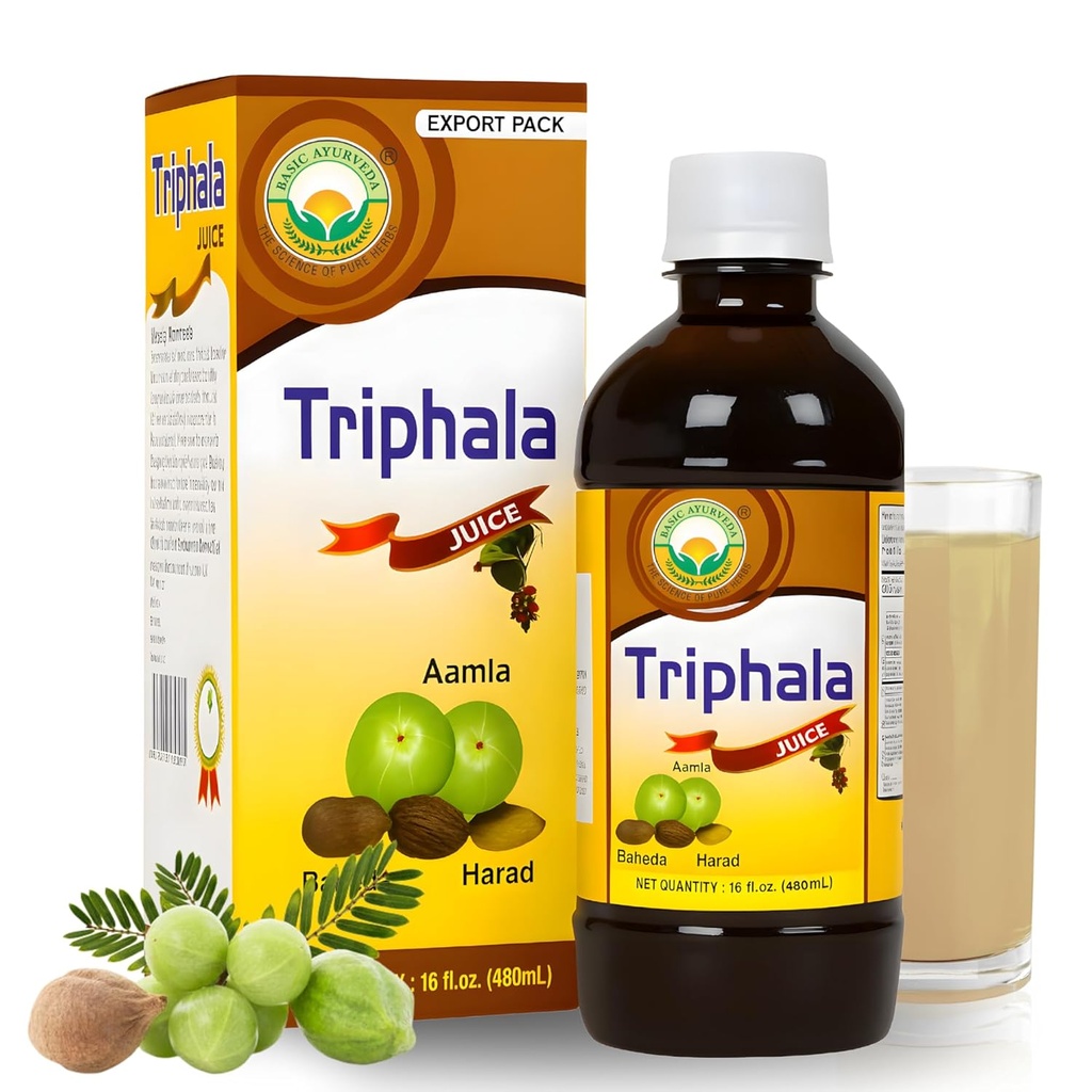 BASIC AYURVEDA Triphalaジュース | 16.23 Fl Oz (480ml) | オーガニックフルーツジュース アマラビヒタキ & ハリタキ | ヘルシーな髪と消化のためのビタミンCの天然由来 |